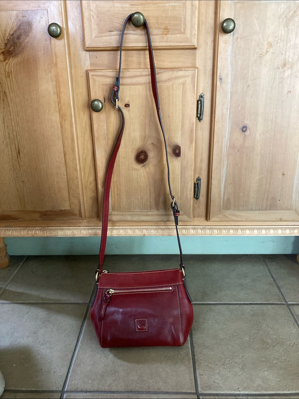 Dooney & Bourke Burgundy Leather Crossbody with Brass Hardware - Picture 12 of 14